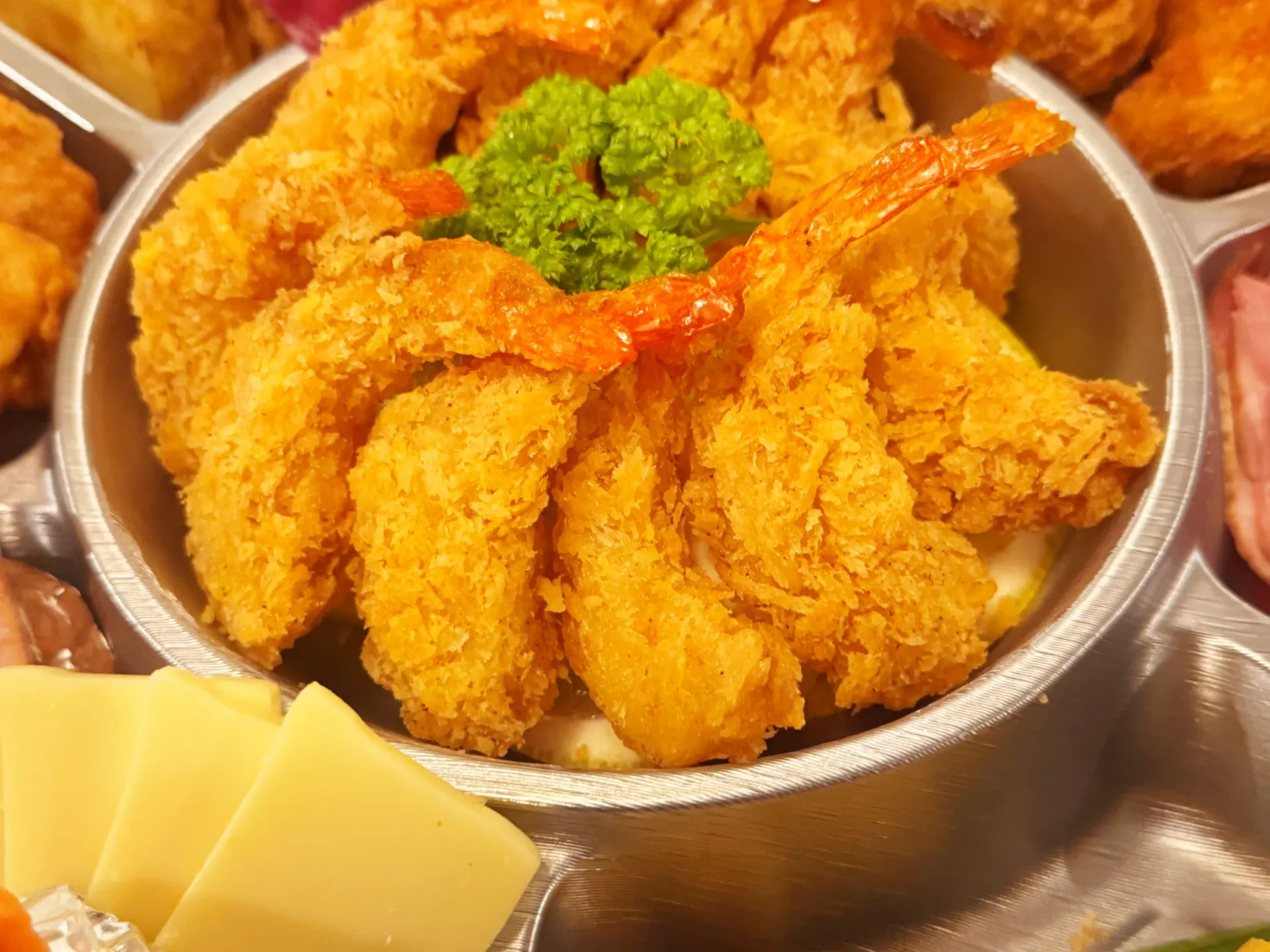 Freshly fried shrimp and cheese dish